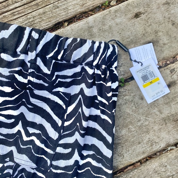 NWT Calvin Klein Zebra-Print Linen Tab-Cuff Pants - Picture 7 of 7